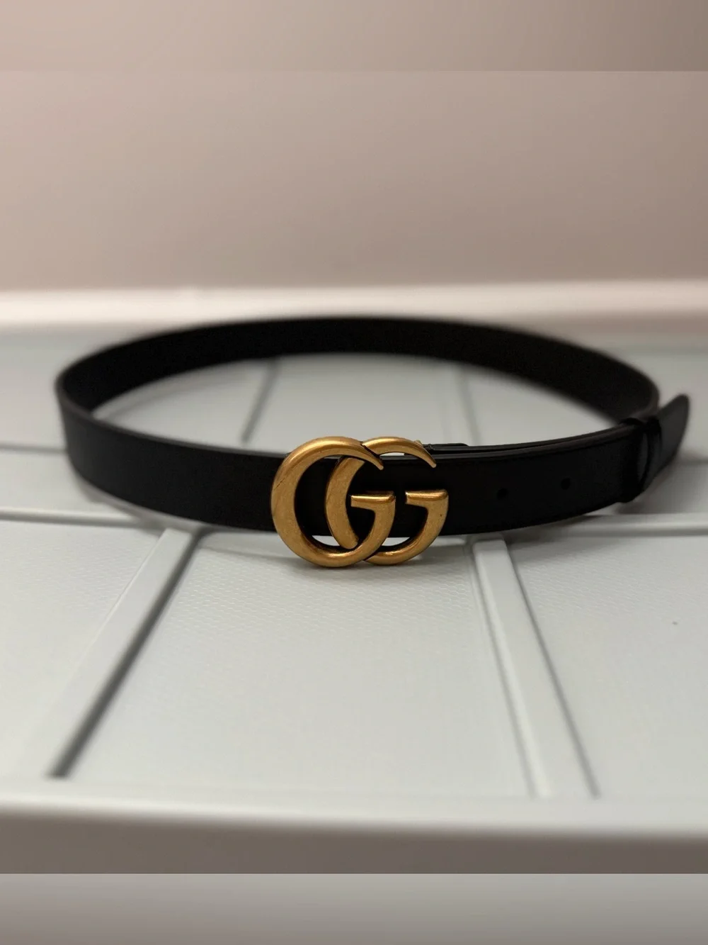 Gucci Black Leather Belt with Gold Double G Buckle